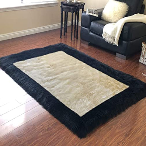 Soft and Durable Faux Sheepskin Rug with Border - Perfect for Any Room - lambzydecor.com