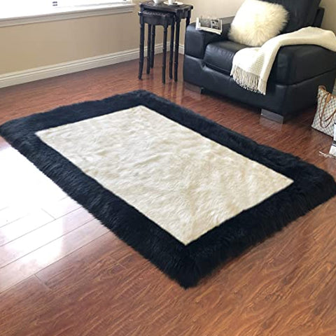Soft and Durable Faux Sheepskin Rug with Border - Perfect for Any Room - lambzydecor.com