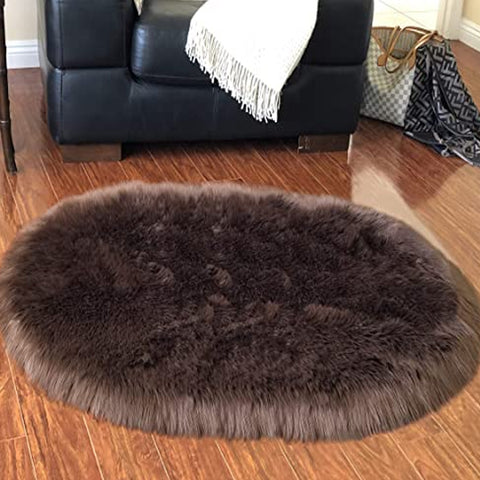 LAMBZY Faux Sheepskin Hypoallergenic Oval Silky Shag Rug - lambzydecor.com