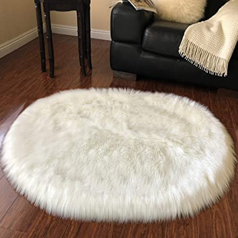 LAMBZY Faux Sheepskin Hypoallergenic Oval Silky Shag Rug - lambzydecor.com