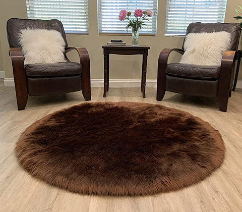 LAMBZY Faux Sheepskin Super Soft Hypoallergenic Silky Round Shag Rug for Living & Kids Room, Sofa - lambzydecor.com