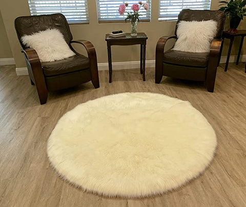 LAMBZY Faux Sheepskin Super Soft Hypoallergenic Silky Round Shag Rug for Living & Kids Room, Sofa - lambzydecor.com