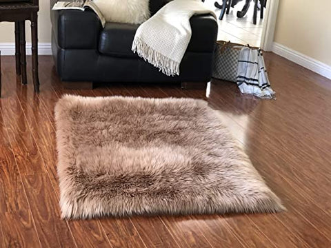 LAMBZY Faux Sheepskin Super Soft Hypoallergenic Square Area Rug Plush Fur Premium Shag - lambzydecor.com