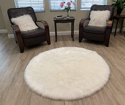 LAMBZY Faux Sheepskin Super Soft Hypoallergenic Silky Round Shag Rug for Living & Kids Room, Sofa - lambzydecor.com
