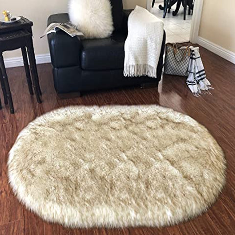 LAMBZY Faux Sheepskin Hypoallergenic Oval Silky Shag Rug - lambzydecor.com