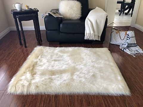 LAMBZY Faux Sheepskin Super Soft Hypoallergenic Square Area Rug Plush Fur Premium Shag - lambzydecor.com