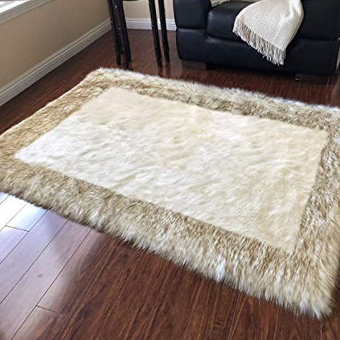 Soft and Durable Faux Sheepskin Rug with Border - Perfect for Any Room - lambzydecor.com