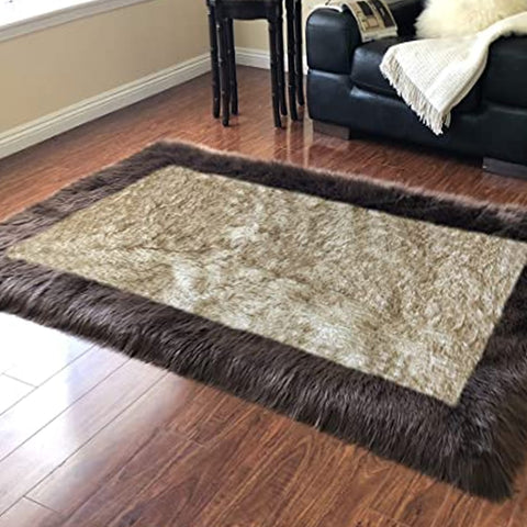 Soft and Durable Faux Sheepskin Rug with Border - Perfect for Any Room - lambzydecor.com