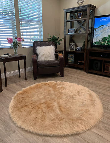 LAMBZY Faux Sheepskin Super Soft Hypoallergenic Silky Round Shag Rug for Living & Kids Room, Sofa - lambzydecor.com