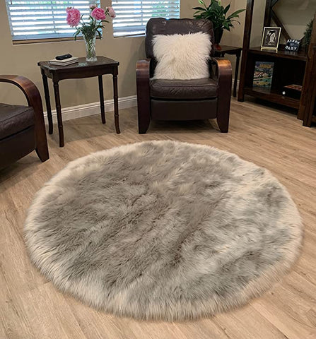 LAMBZY Faux Sheepskin Super Soft Hypoallergenic Silky Round Shag Rug for Living & Kids Room, Sofa - lambzydecor.com