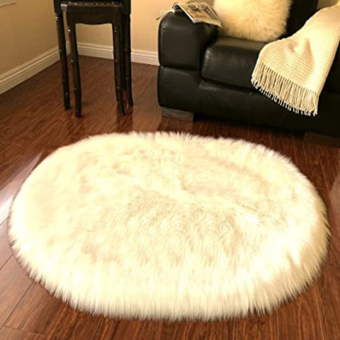 LAMBZY Faux Sheepskin Hypoallergenic Oval Silky Shag Rug - lambzydecor.com