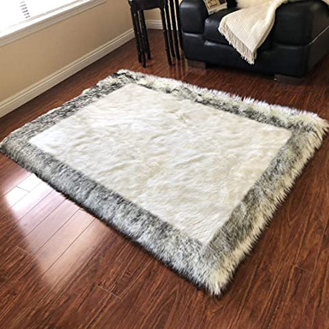 Soft and Durable Faux Sheepskin Rug with Border - Perfect for Any Room - lambzydecor.com
