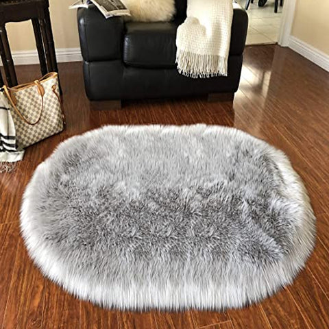 LAMBZY Faux Sheepskin Hypoallergenic Oval Silky Shag Rug - lambzydecor.com