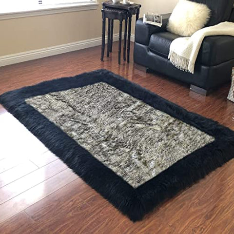 Soft and Durable Faux Sheepskin Rug with Border - Perfect for Any Room - lambzydecor.com