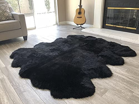 Genuine Sheepskin Area Rug with Strong Bottom Texture - Maya Collection, Black 2’X3' (60X90Cm) - lambzydecor.com