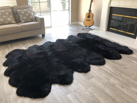 Genuine Sheepskin Area Rug with Strong Bottom Texture - Maya Collection, Black 2’X3' (60X90Cm) - lambzydecor.com