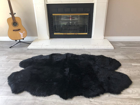 Genuine Sheepskin Area Rug with Strong Bottom Texture - Maya Collection, Black 2’X3' (60X90Cm) - lambzydecor.com