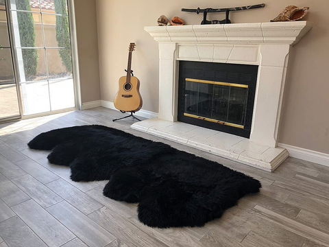 Genuine Sheepskin Area Rug with Strong Bottom Texture - Maya Collection, Black 2’X3' (60X90Cm) - lambzydecor.com