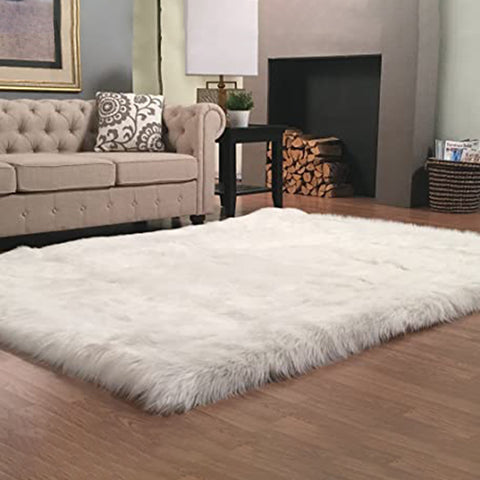 Plush and Premium Faux Sheepskin Shag Rug - Lena Collection, Square Area Rug - lambzydecor.com
